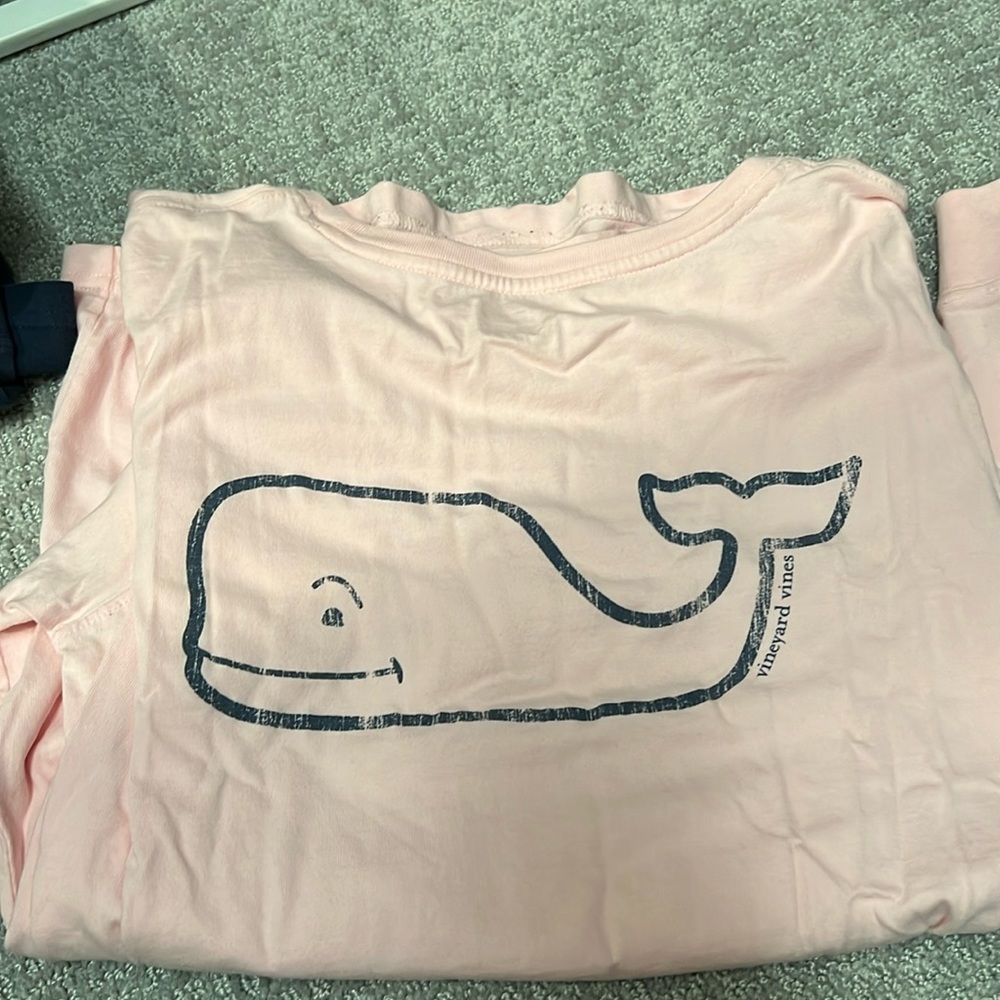 Vineyard Vines Pink w/ Navy Lettering Long-Sleeve Whale Shirt (Womens S)